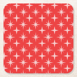 Porta-copo De Papel Quadrado Padrão de Estrelas Atômicas Retro em Vermelho
