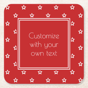Porta-copo De Papel Quadrado Padrão de Estrelas Brancas em Texto Personalizado