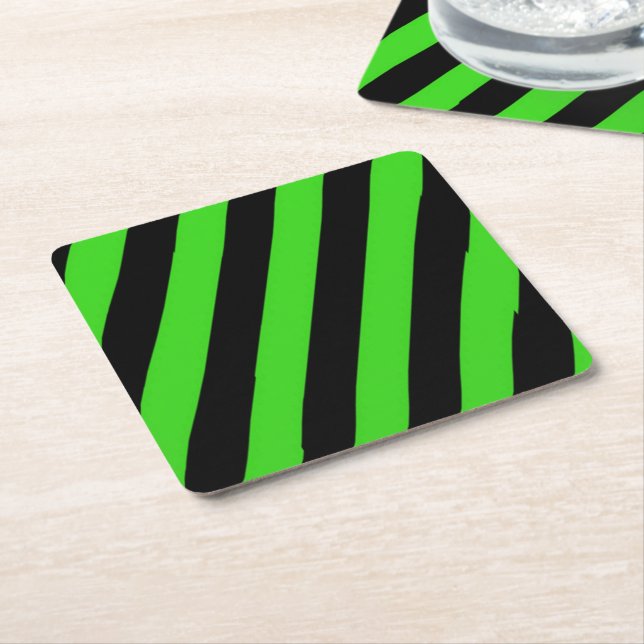 Porta-copo De Papel Quadrado Padrão de faixas diagonais verdes e pretas (Inclinado)