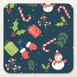Porta-copo De Papel Quadrado Padrão de Feriado de Snowman Cute de Natal