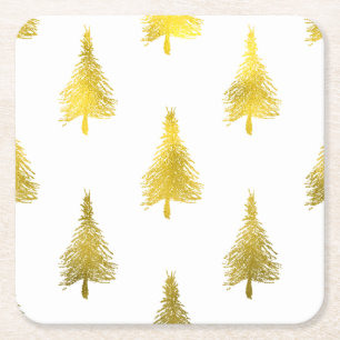 Porta-copo De Papel Quadrado Padrão de Férias de Faux Gold Foliday das Árvor