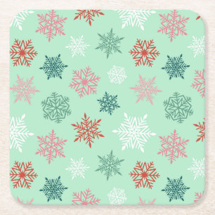 Porta-copo De Papel Quadrado Padrão de floco de neve multicolorido – Natal de i