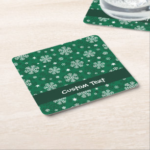 Porta-copo De Papel Quadrado Padrão de flocos de neve no Cádmio Verde