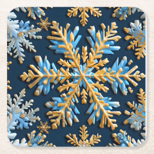 Porta-copo De Papel Quadrado Padrão de flocos de neve sobre fundo azul escuro