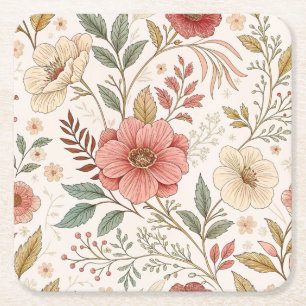 Porta-copo De Papel Quadrado Padrão de Flor Cor Pastel