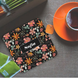 Porta-copo De Papel Quadrado Padrão de flor de aquarela preto branco personaliz