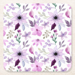 Porta-copo De Papel Quadrado Padrão de Flor Rosa e Roxo Elegante