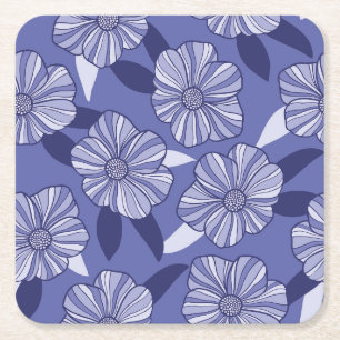 Porta-copo De Papel Quadrado Padrão de Folha Floral Roxo Moderno