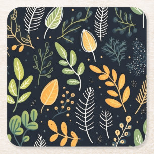 Porta-copo De Papel Quadrado Padrão de folhagem verde e amarelo elegante