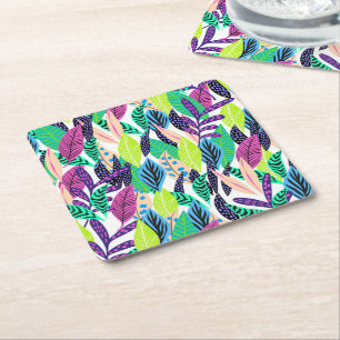 Porta-copo De Papel Quadrado Padrão de Folhas de Floresta Tropical Moderna Colo