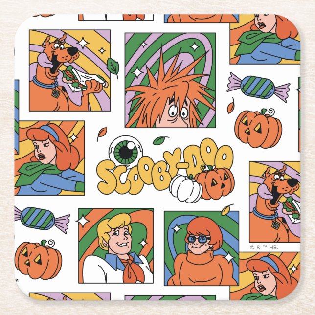 Porta-copo De Papel Quadrado Padrão de Fotos de Halloween do Scooby-Doo (Frente)