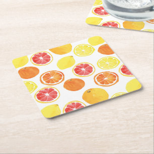 Porta-copo De Papel Quadrado Padrão de Fruta de Citrus de Aquarela