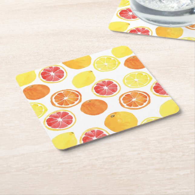 Porta-copo De Papel Quadrado Padrão de Fruta de Citrus de Aquarela (Inclinado)