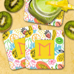 Porta-copo De Papel Quadrado Padrão de Fruta de Verão pintado à mão<br><div class="desc">Sua inicial de monograma está representada nessas portas copos que apresentam um padrão moderno de fruta de abacaxi,  peras,  laranjas,  cerejas,  mamão,  uva,  kiwis e pêssegos. Você pode colocar este design em outros produtos também!</div>