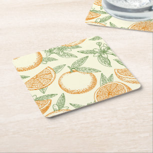 Porta-copo De Papel Quadrado Padrão de Fruta Laranja Clássica