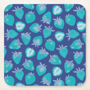 Porta-copo De Papel Quadrado Padrão de Fruta Morango Azul Fofo