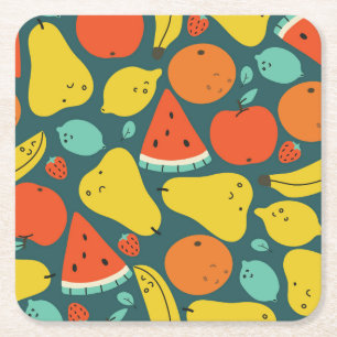 Porta-copo De Papel Quadrado Padrão de Fruta tropical desenhada à mão