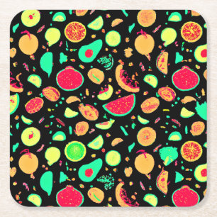 Porta-copo De Papel Quadrado Padrão de Frutas Neon Vibrante