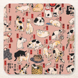 Porta-copo De Papel Quadrado Padrão de Gato Ukiyo-e Japonês Vintage: Kuniyoshi