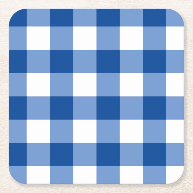 Porta-copo De Papel Quadrado Padrão de gingham azul (Frente)