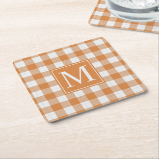 Porta-copo De Papel Quadrado Padrão de Gingham Laranja de Pumpkin Personalizado