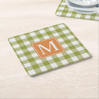 Porta-copo De Papel Quadrado Padrão de Gingham Laranja de Pumpkin Verde