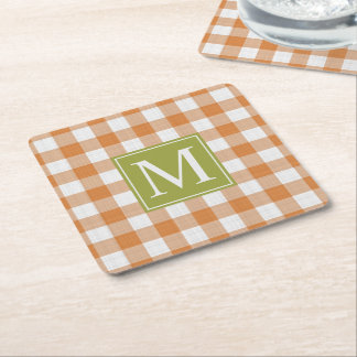Porta-copo De Papel Quadrado Padrão de Gingham Verde Laranja de Pumpkin Persona