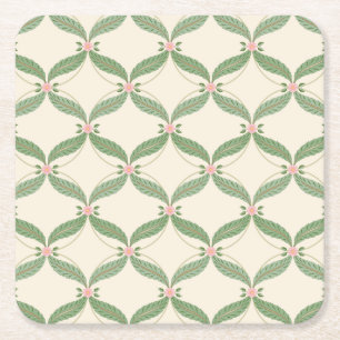 Porta-copo De Papel Quadrado Padrão de Grade de Flores de Folhas Simples