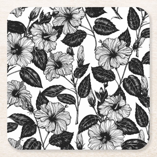 Porta-copo De Papel Quadrado Padrão de hibiscus (Frente)