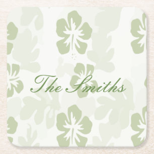 Porta-copo De Papel Quadrado Padrão de Hibiscus do Sage Muted Elegante