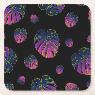 Porta-copo De Papel Quadrado Padrão de Ilustração de Folha Tropical Monstera