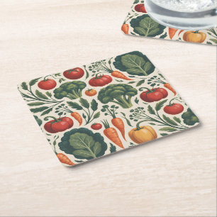 Porta-copo De Papel Quadrado Padrão de Jardim Botânico de Legumes Vintage