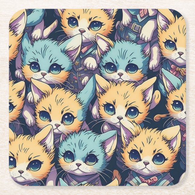 Porta-copo De Papel Quadrado Padrão de Kittens (Frente)