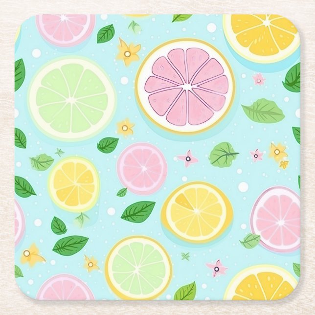 Porta-copo De Papel Quadrado Padrão de Laranja Pastel (Frente)