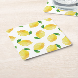 Porta-copo De Papel Quadrado Padrão de Limão de Aquarela