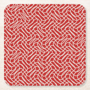 Porta-copo De Papel Quadrado Padrão De Linha De Abstrato De Vermelho E Creme