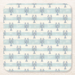 Porta-copo De Papel Quadrado Padrão de Listras Náuticas Lagosta Azul Costeira