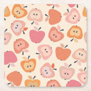 Porta-copo De Papel Quadrado Padrão de maçã cor-de-rosa e laranja