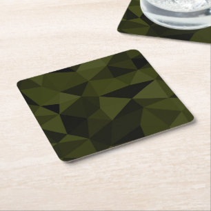 Porta-copo De Papel Quadrado Padrão de malha geométrica preta verde exército es