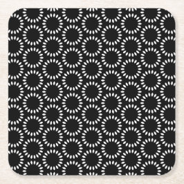 Porta-copo De Papel Quadrado Padrão de Mandala de Pétala Preto e Branco Elegant