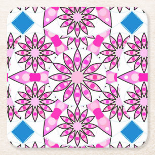 Porta-copo De Papel Quadrado Padrão de mandala, rosa quente, preto e branco