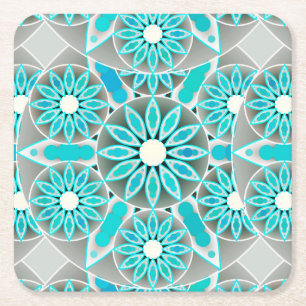 Porta-copo De Papel Quadrado Padrão de mandala, tartaruga, cinza de prata e br
