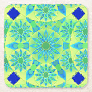 Porta-copo De Papel Quadrado Padrão de mandala, turquesa, azul, verde lima