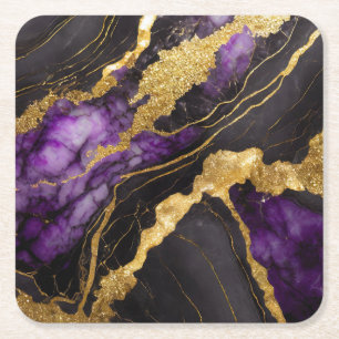Porta-copo De Papel Quadrado Padrão de Mármore Preto Roxo com Dourado