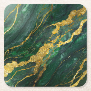 Porta-copo De Papel Quadrado Padrão de Mármore Verde com Ouro
