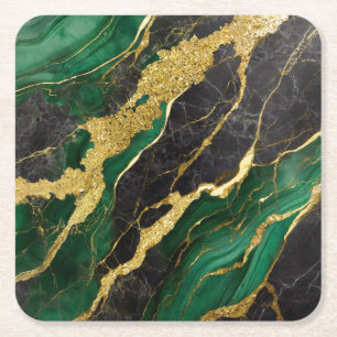 Porta-copo De Papel Quadrado Padrão de Mármore Verde com Ouro