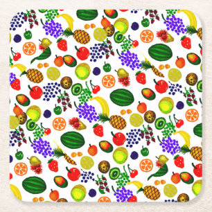 Porta-copo De Papel Quadrado Padrão de Medley de Fruta Desenhada Mão