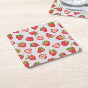 Porta-copo De Papel Quadrado Padrão de Morango de Verão Rosa Vermelho