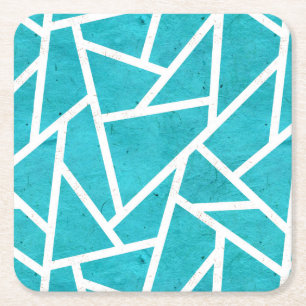 Porta-copo De Papel Quadrado Padrão de mosaico azul-esverdeado e branco