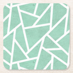 Porta-copo De Papel Quadrado Padrão de mosaico branco e verde da Casa da Moeda